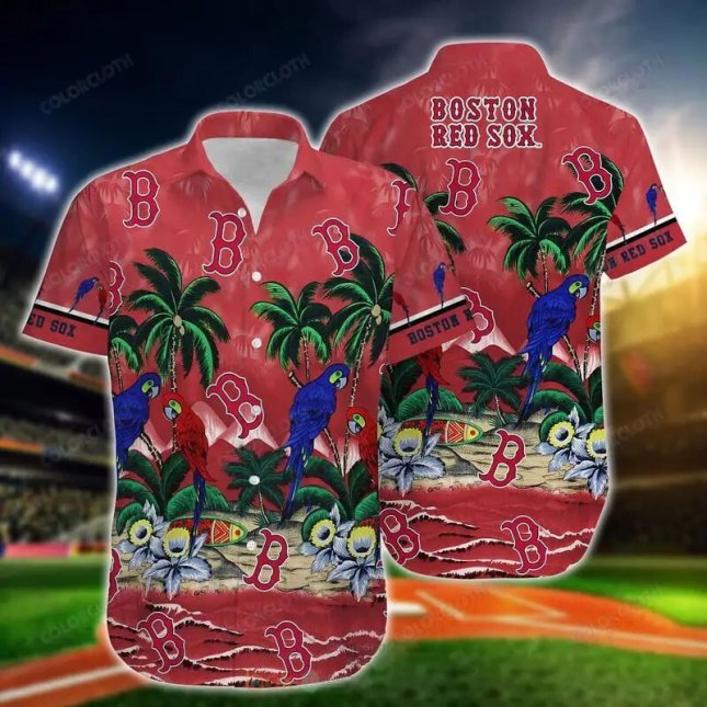 Boston Red Sox Tropical Hawaiian Shirt  Parrot Paradise Design