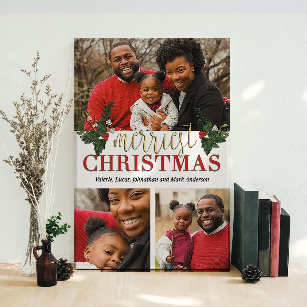 ViticStore™ Love, Peace & Joy, Customize Family Picture&Name – Christmas canvas for decor, family gift, home decor, christmas gift