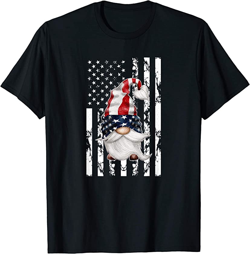 4th Of July Funny Patriotic Gnome Vintage American Flag T-Shirt