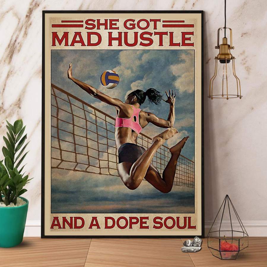 African American girl volleyball she got mad hustle paper poster no frame/ wrapped canvas wall decor full size