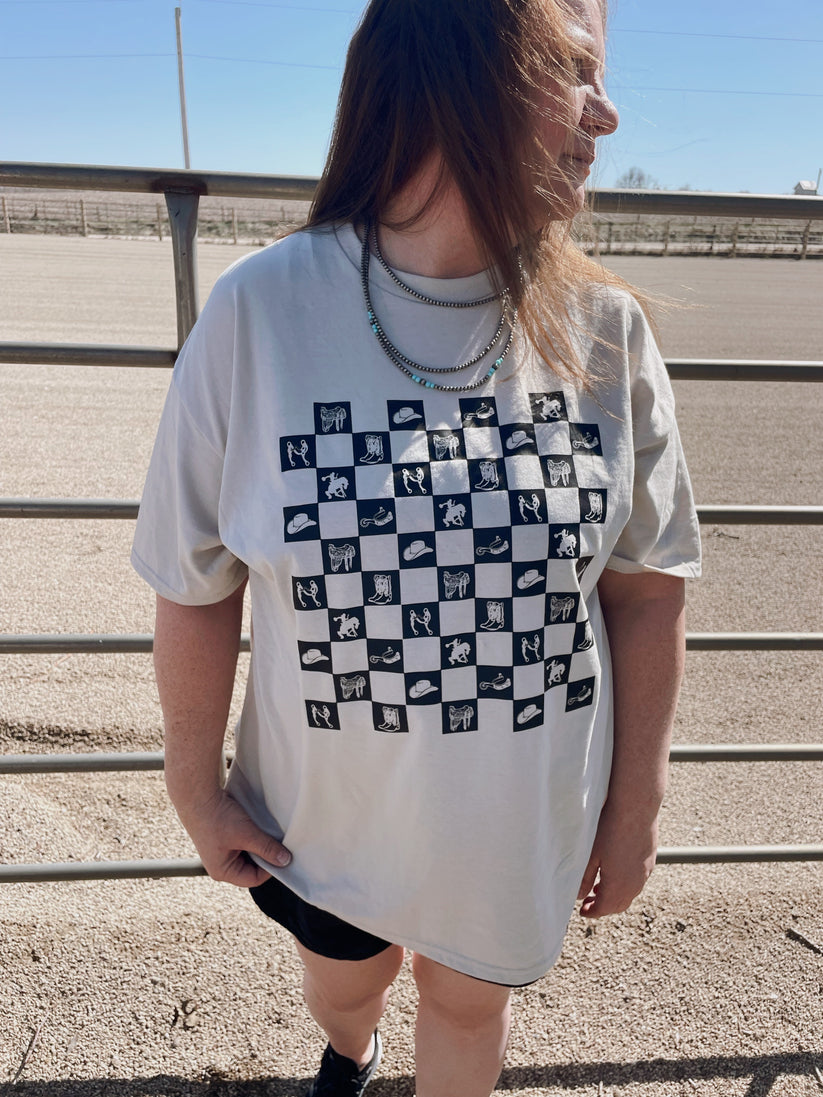 Western Checker Board Tee