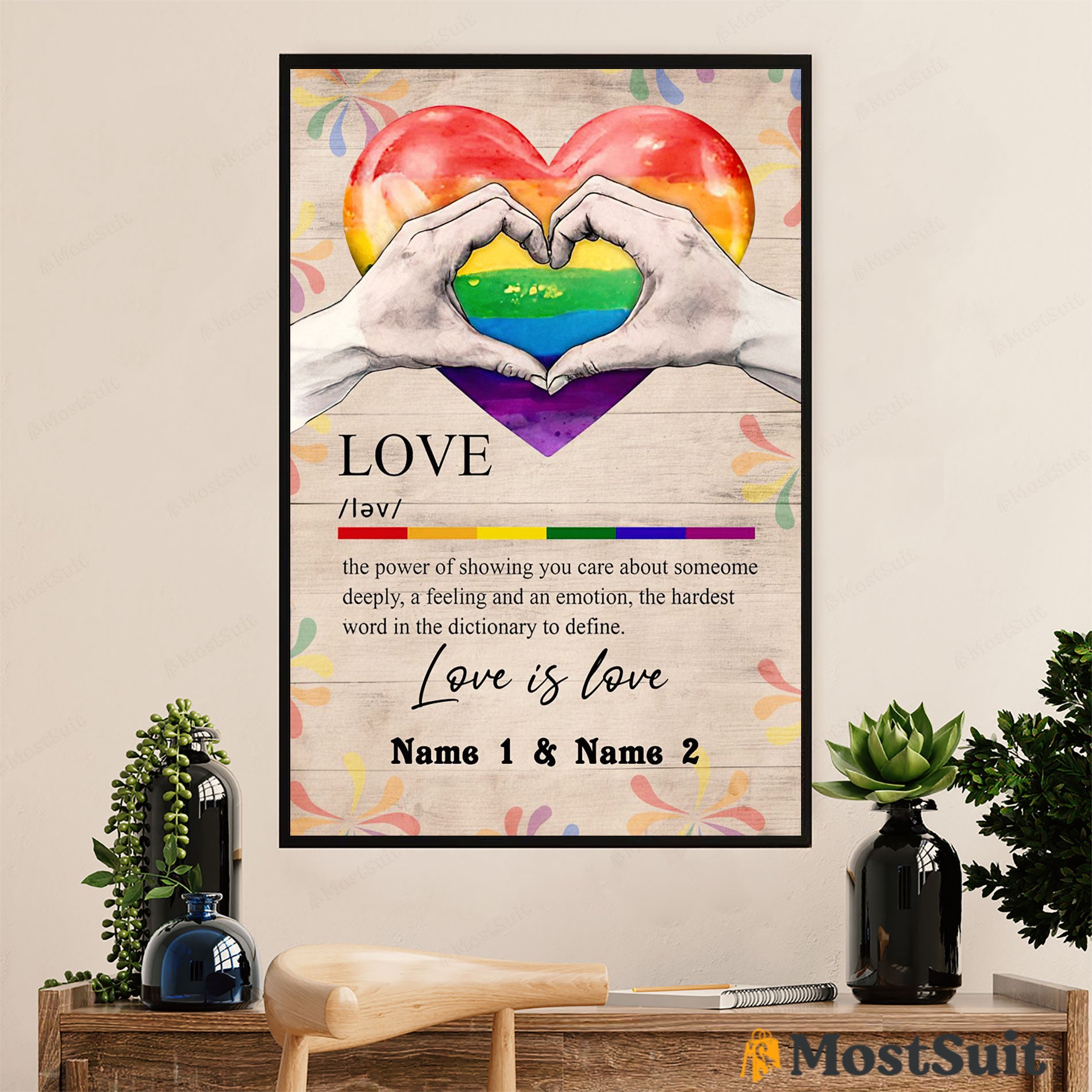 Customized Personalized Name Lgbt Gay Pride Month Poster Room Wall Art | Couple Love Definition