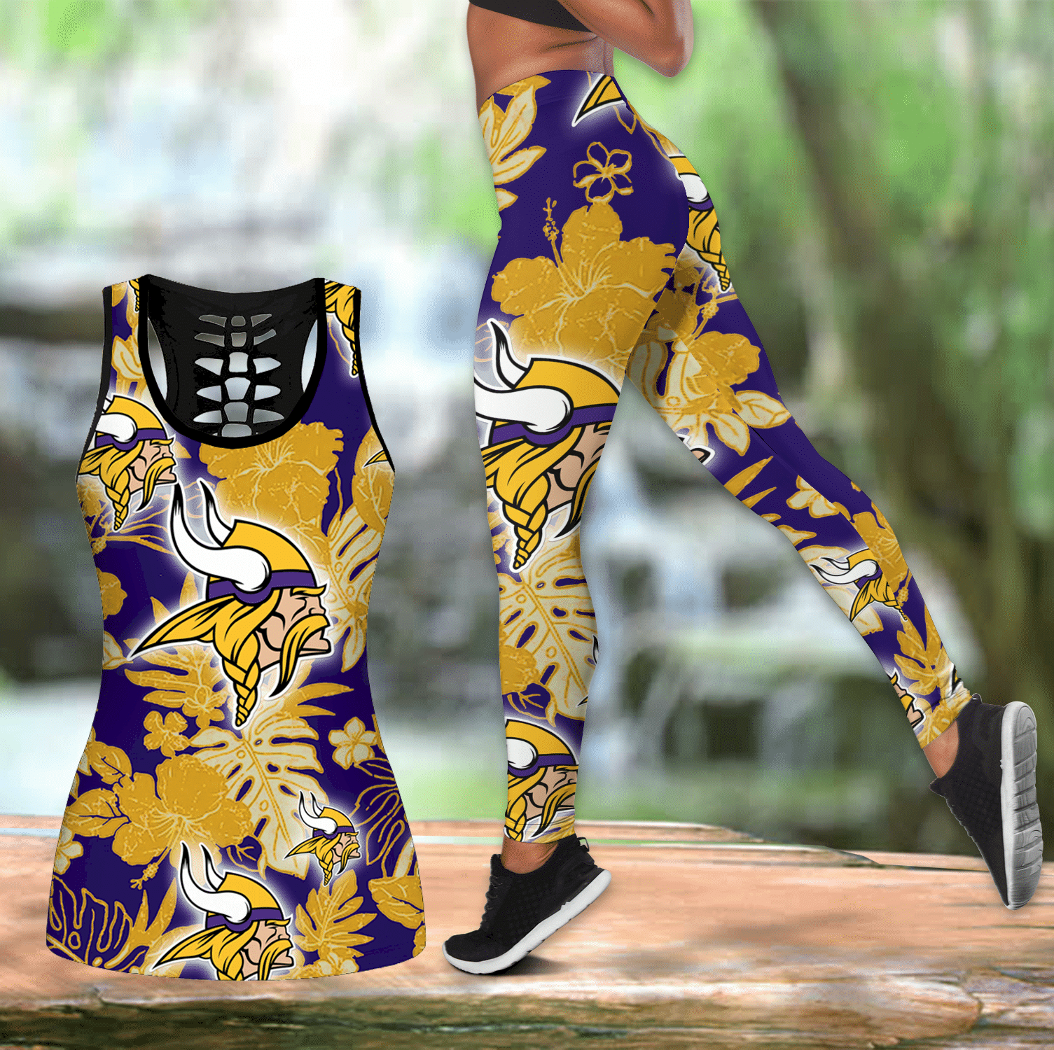 Combo Minnesota Vikings Hawaiian Hollow Tanktop Leggings Set V1720