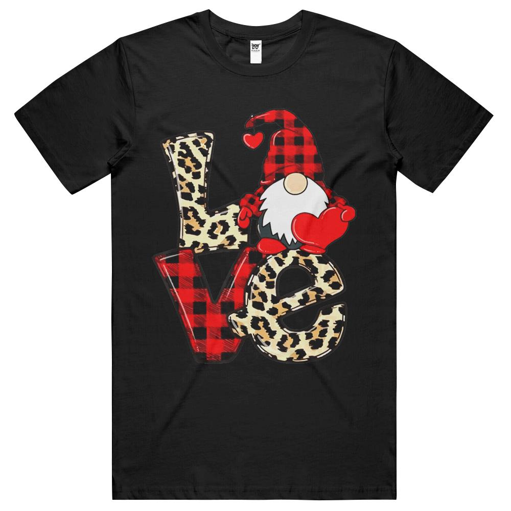 Cute Gnomes Valentines Love Leopard Plaid Couple Matching T Shirts