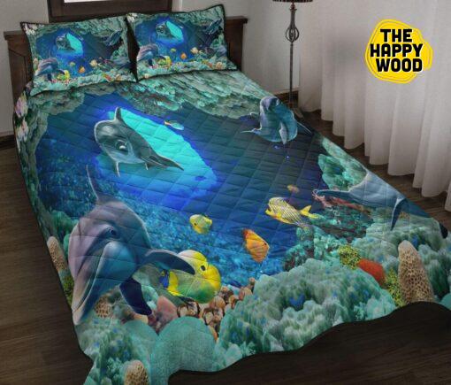 Dolphin Art Sea Animal Style Quilt Bed Set And Pillow Covers