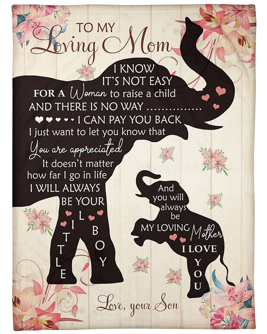 To My Loving Mom You Are Appreciated Elephant Floral Blanket Gift For Mom From Son Birthday Gift Home Decor Bedding Couch Sofa Soft And Comfy Cozy