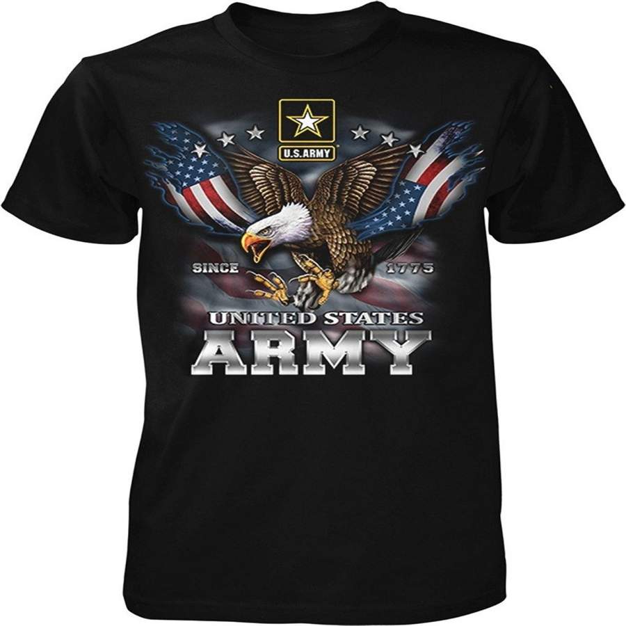 Funny Cool Summer Tee Shirt US Army Since 1775 Eagle with American Flag Wings Men’s T shirt