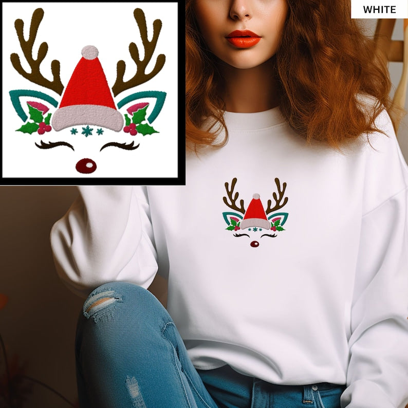 Reindeer Merry Christmas Embroidered Sweatshirt 2D Crewneck Sweatshirt All Over Print Sweatshirt For Women Sweatshirt For Men Sws4794