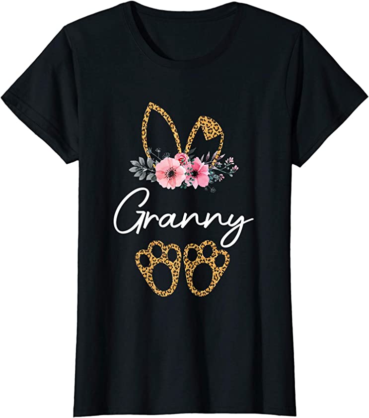 Womens Happy Easter Granny Bunny Leopard Floral Cute Rabbit T-Shirt