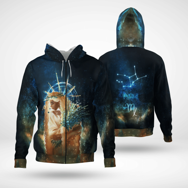 Zodiac Virgo Girl For Black Queen Virgo All Over Print 3D Unisex Zip Up Hoodie Us Size