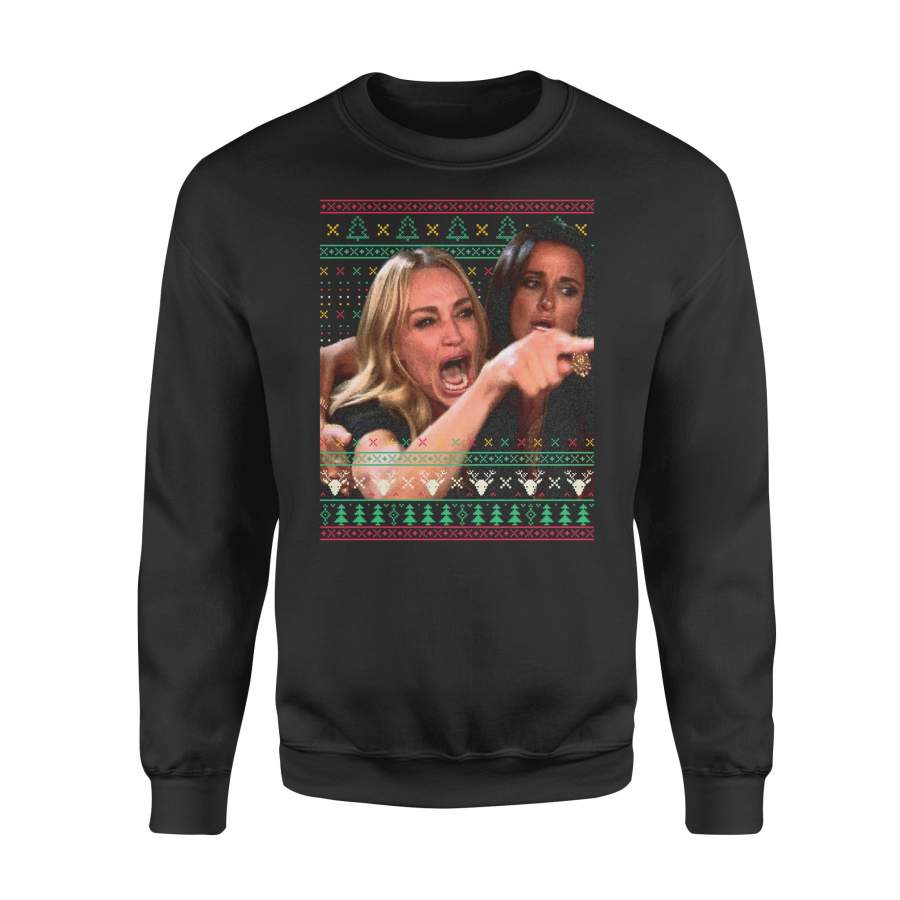 Woman Yelling At A Cat Ugly Christmas Sweater Funny Couple Long Sleeve T-Shirt – Standard Fleece Sweatshirt