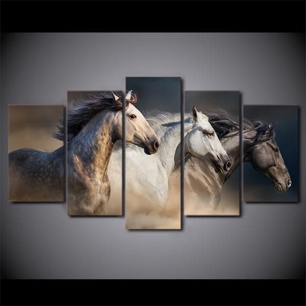 Running Horses 1 Animal 5 Panel Canvas Art Wall Decor