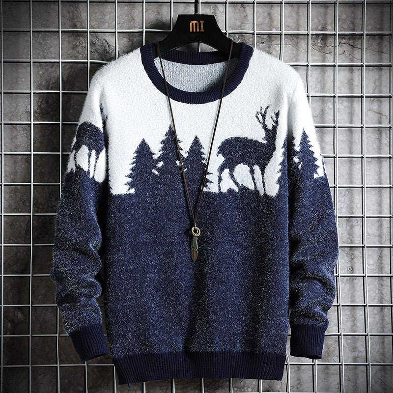 Autumn Winter Christmas Sweater Men Pullovers Deer Print Warm Knitted Sweaters Unisex Man Woman Funny Christmas O-neck Sweater alx