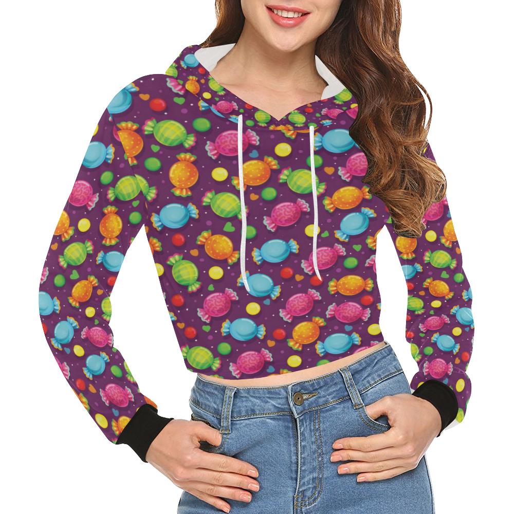 Candy Pattern Print Design Ca05 Women Cropped Hoodie