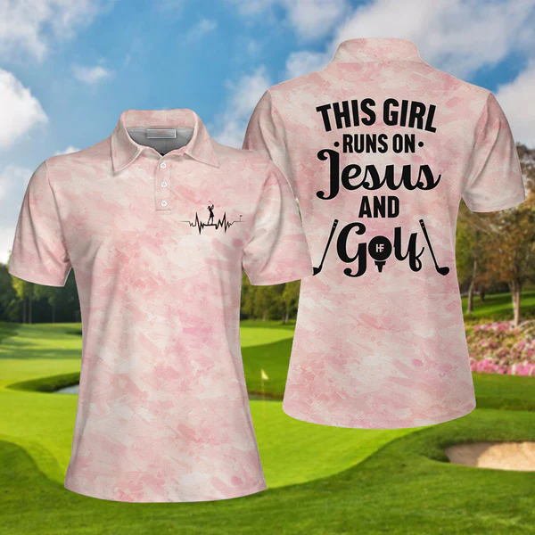 This Girl Runs On Jesus And Golf Short Sleeve Women Polo Shirt Coolspod