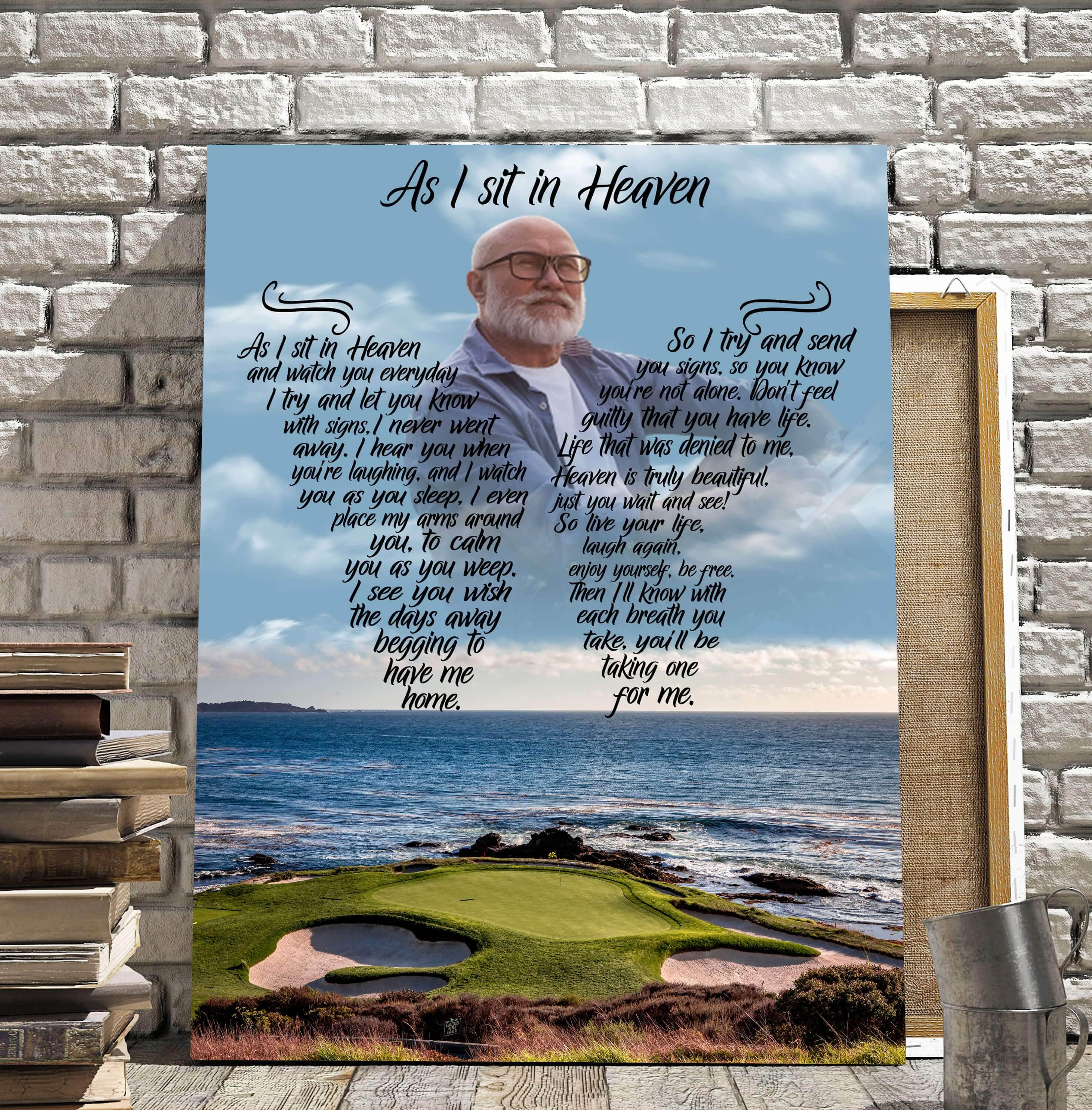 As I Sit In Heaven Golfers Paradise  Personalized Photo Memorial Poster Canvas, Gift For Family Gift for Remembrance Home Decor Wall Art Visual Art