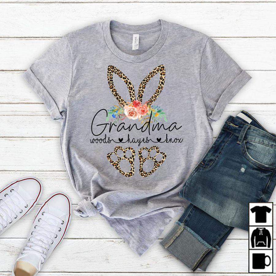 Namashops Personalized Grandma Bunny Art, Custom Names Shirt