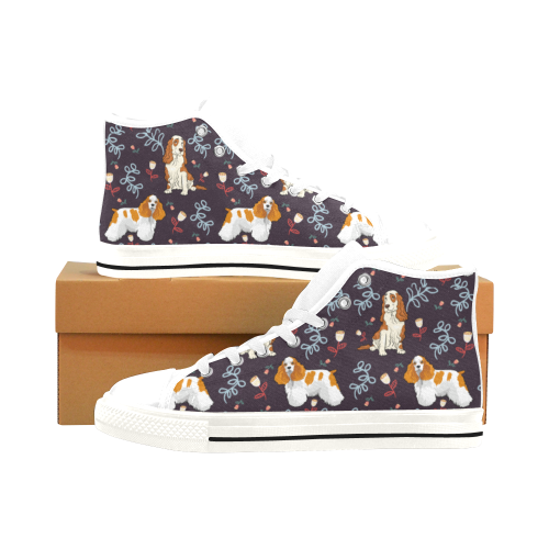 American Cocker Spaniel Flower White Men’s Classic High Top Canvas Shoes /Large Size