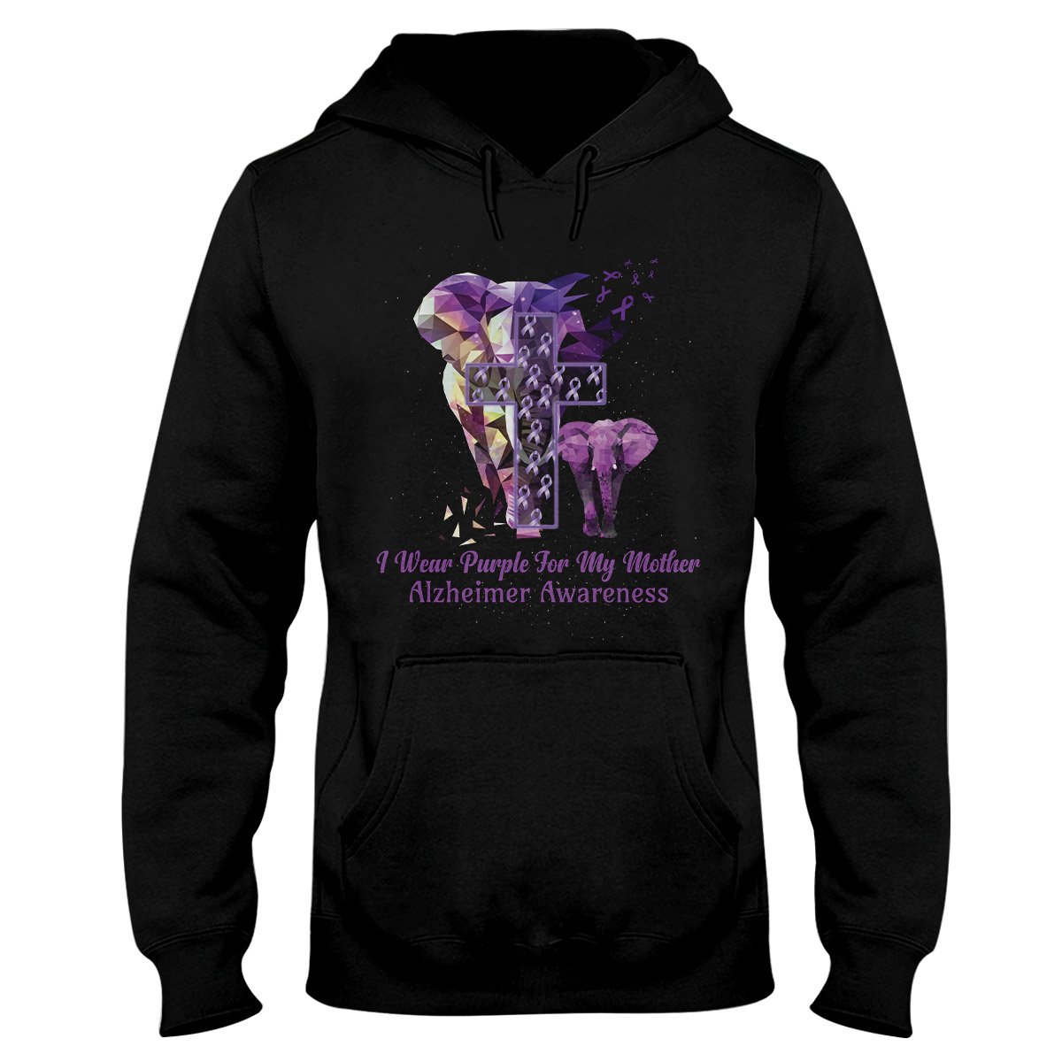 I Wear Purple For My Mother Alzheimer Awareness, Elephant Awareness Ribbon Hoodie