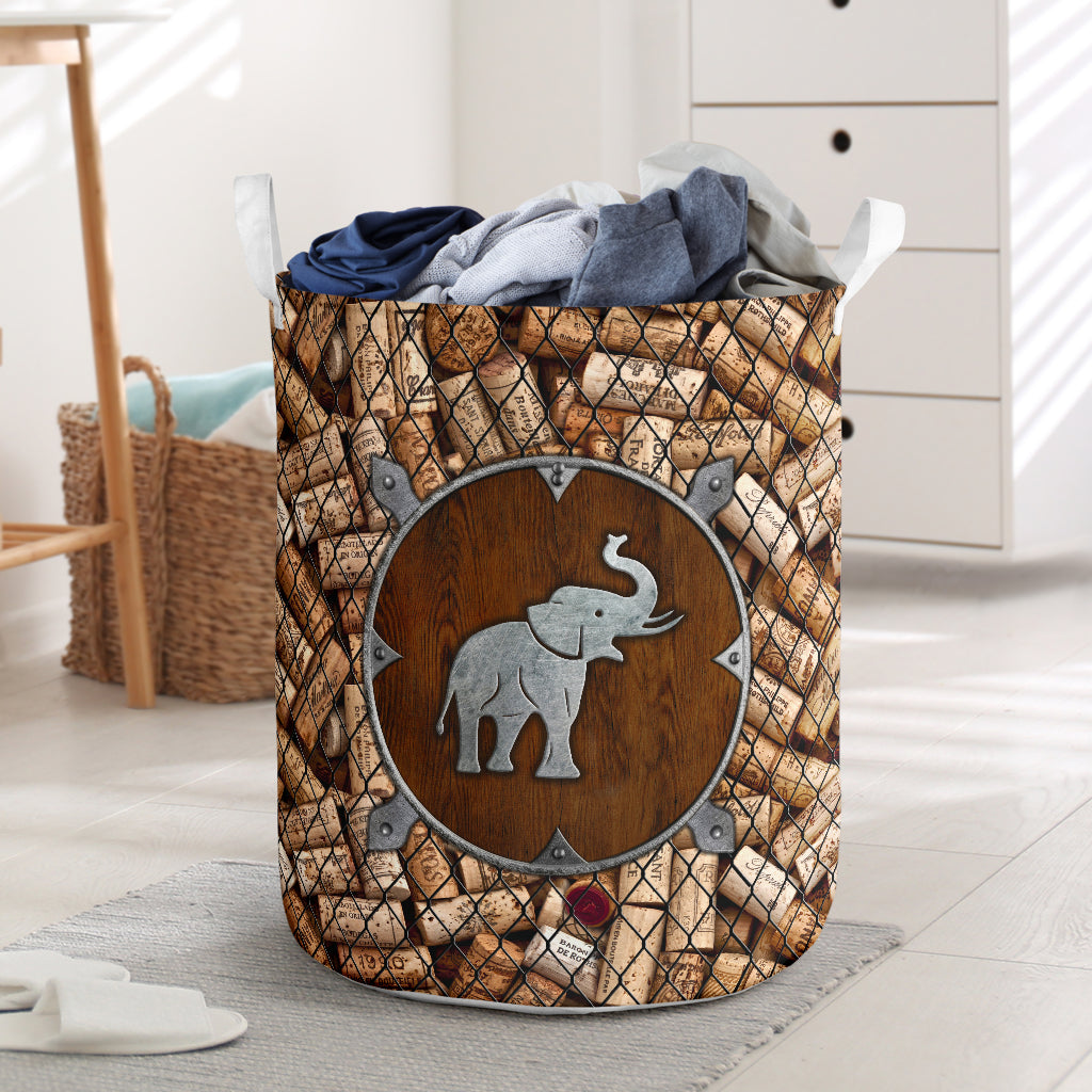 Elephant Wine Corks Basket All Over Print Toy Clothes Storage Basket Dirty Clothes Basket