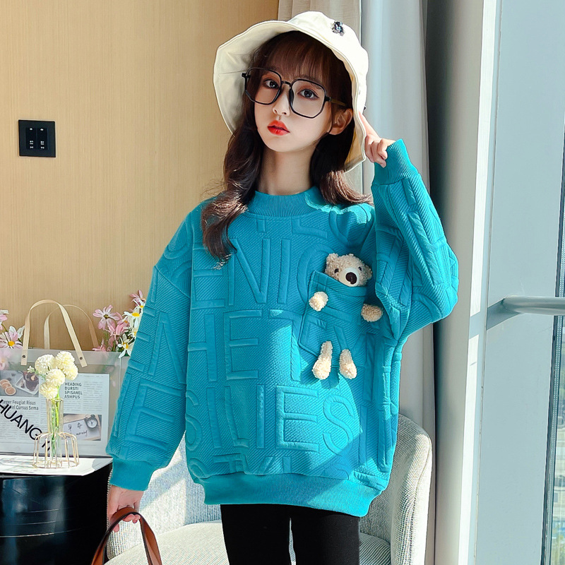 Spring Autumn Winter Girls Boys Cute Cartoon Bear Long Sleeve T Shirt Kids Children Plus Velvet Sweatshirt Kids Casual Top 3-14Y alx