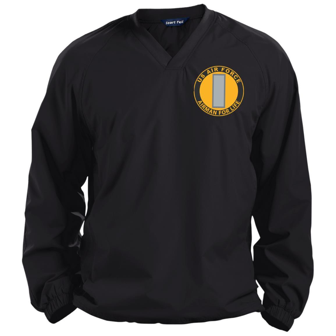 US Air Force O-2 First Lieutenant 1st L O2 Commissioned Officer Airman For Life Embroidered Sport-Tek Pullover V-Neck Windshirt