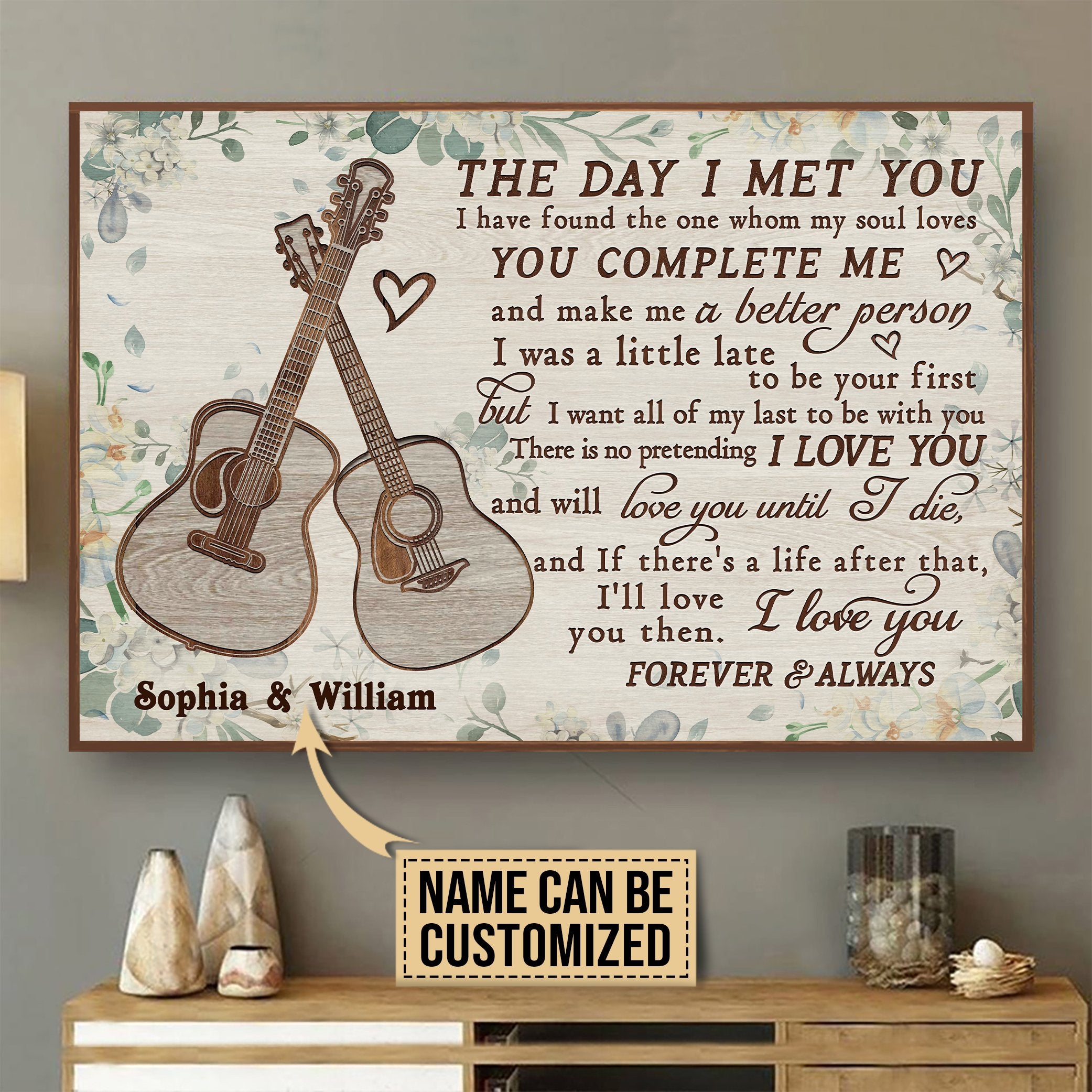 Aeticon Gifts Personalized Acoustic Guitar Floral The Day I Met You Canvas Mom Dad Gift Home Decor