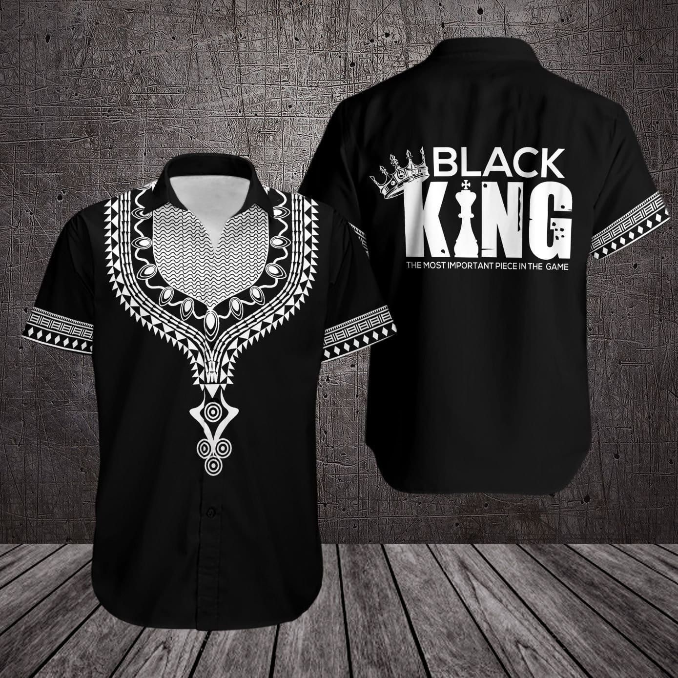 Hawaiian Aloha Shirts Black King Dashiki Pattern