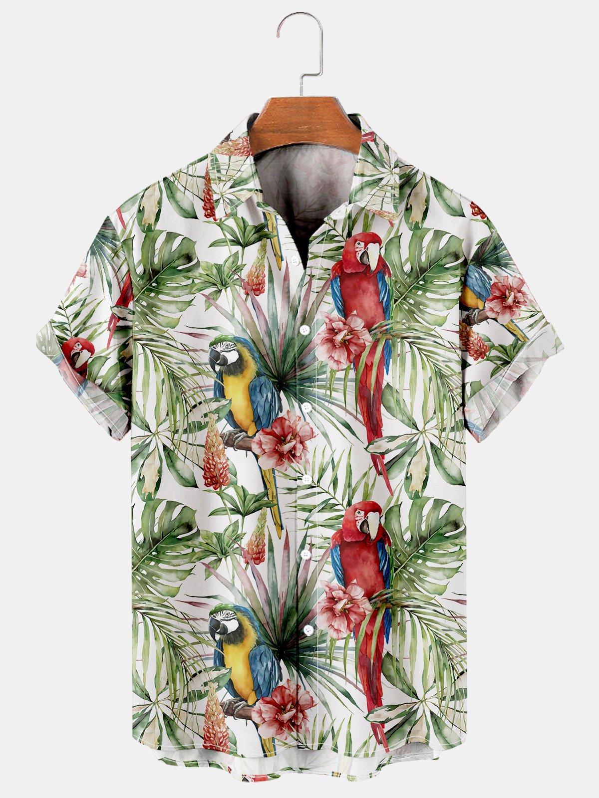 Mens Parrot Print Retro Breathable Hawaii Shirt Ha11531