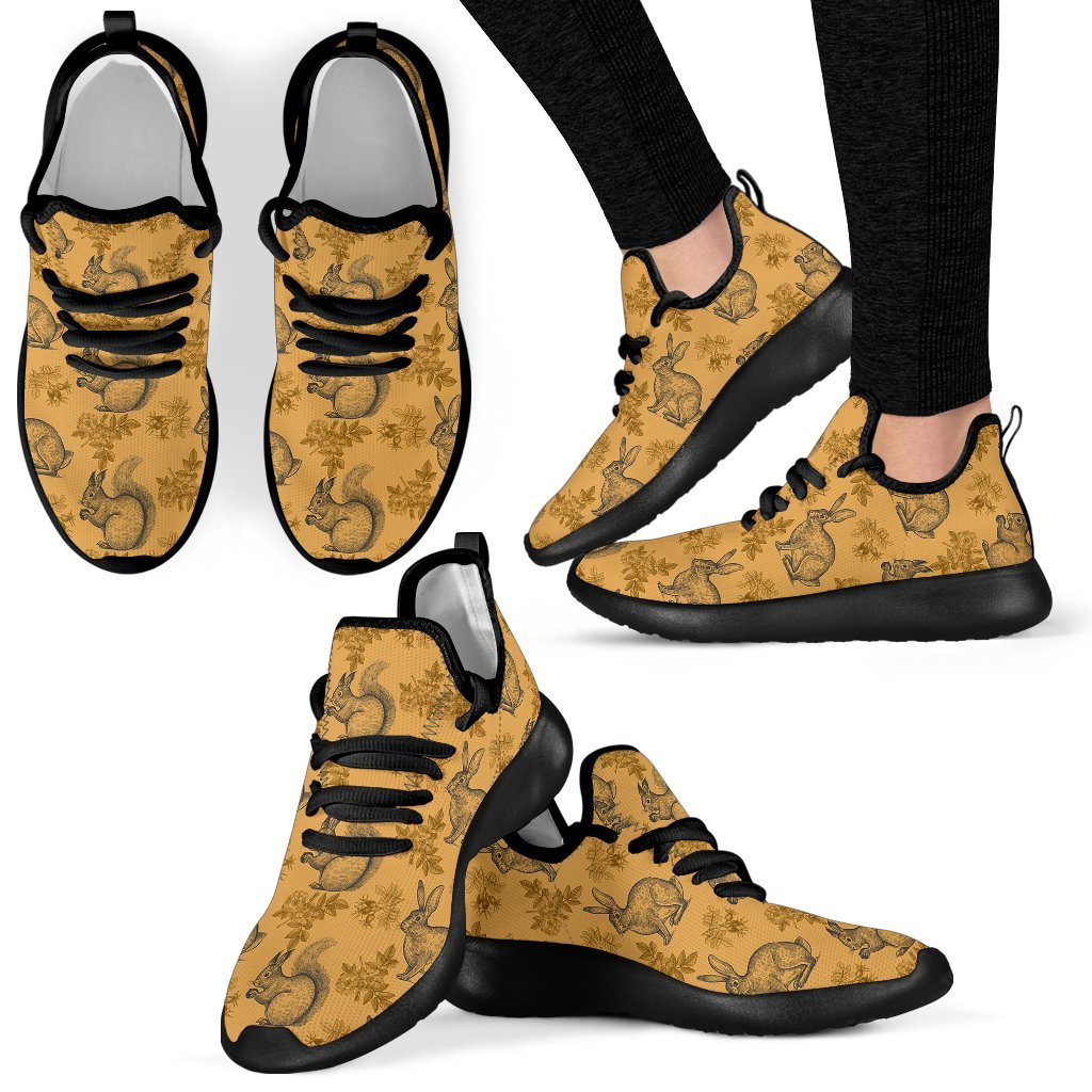 Squirrel Rabbit Pattern Print Black Men Women Knit Sneaker