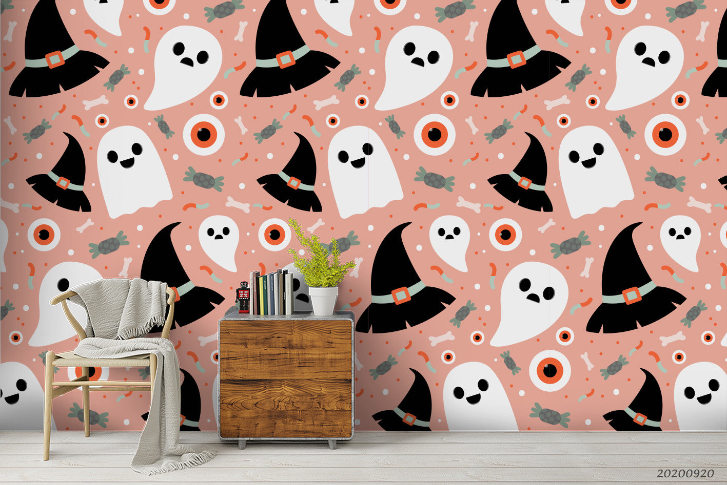 3D Halloween Pattern Collection Hat Ghost Mural Wallpaper Wj 1406