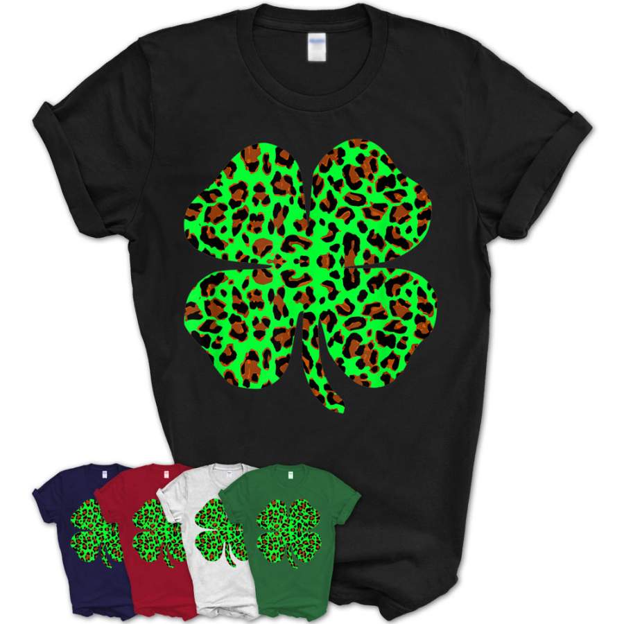 Green Leopard Print Four Leaf Clover St. Patrick’S Day T-Shirt – Teezou Store