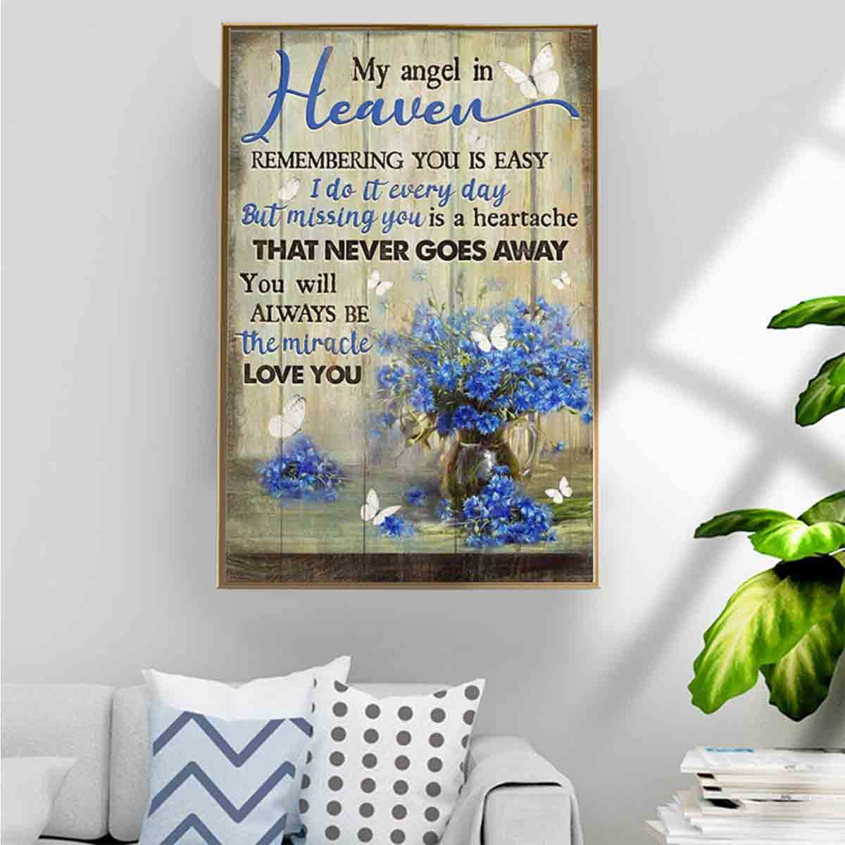 Blue Flower In Vase Painting Poster – Missing You Is A Heartache Canvas Home Decoration Birthday Gifts For Women Grandma Mother Sister Daughter Friend – Gigo Smart