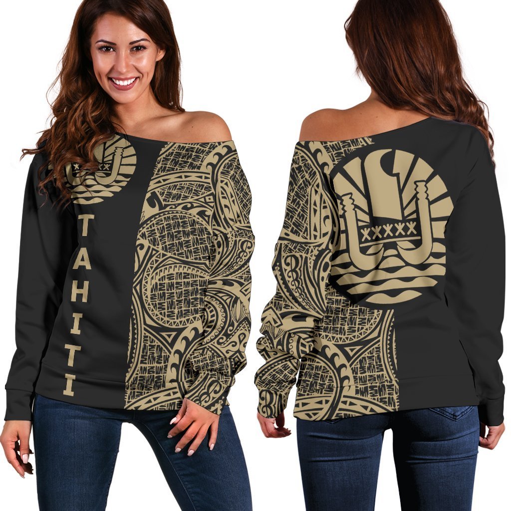 Tahiti Flag Polynesian Tattoo Half Style Shoulder Sweater