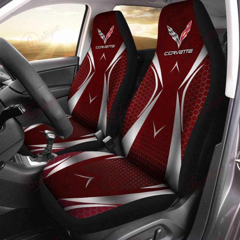 Chevrolet Corvette VTH Car Seat Cover (Set of 2) Ver 4 (Red)