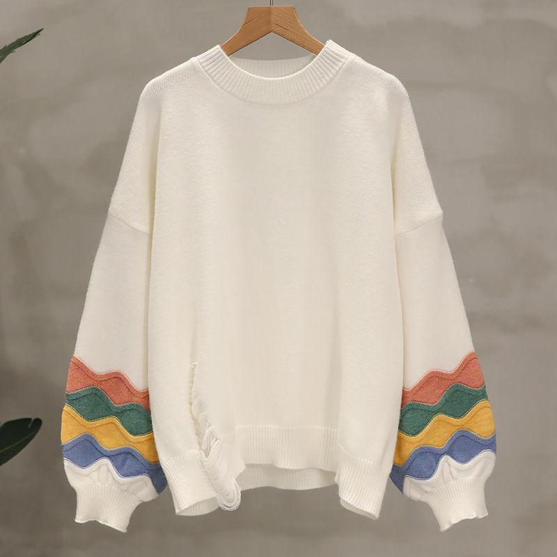 Casual Sweater Women Loose All-match Knitted Pullover Puff Sleeve Round Neck Sweater Women Autumn and Winter Dropshipping alx