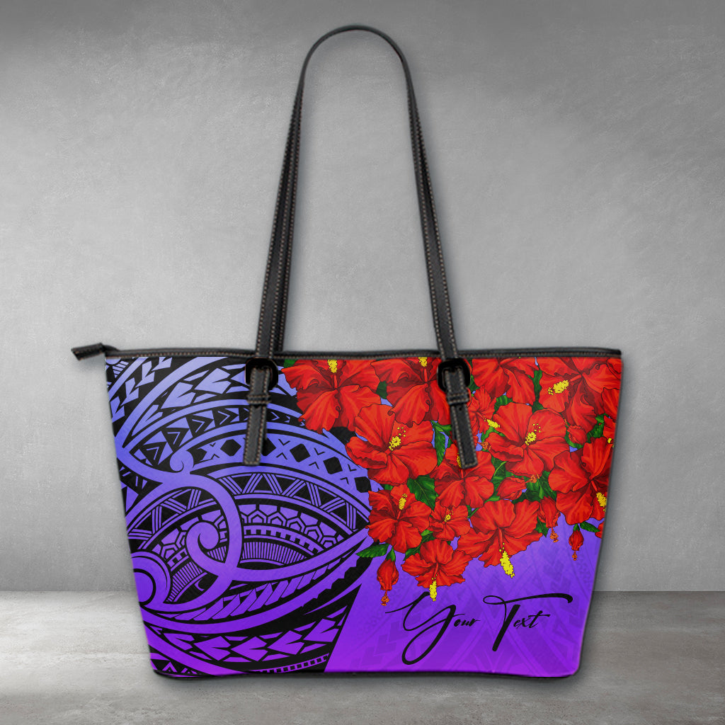 (Custom) Polynesian Leather Tote – Polynesian Hibiscus Purple Personal Signature A24