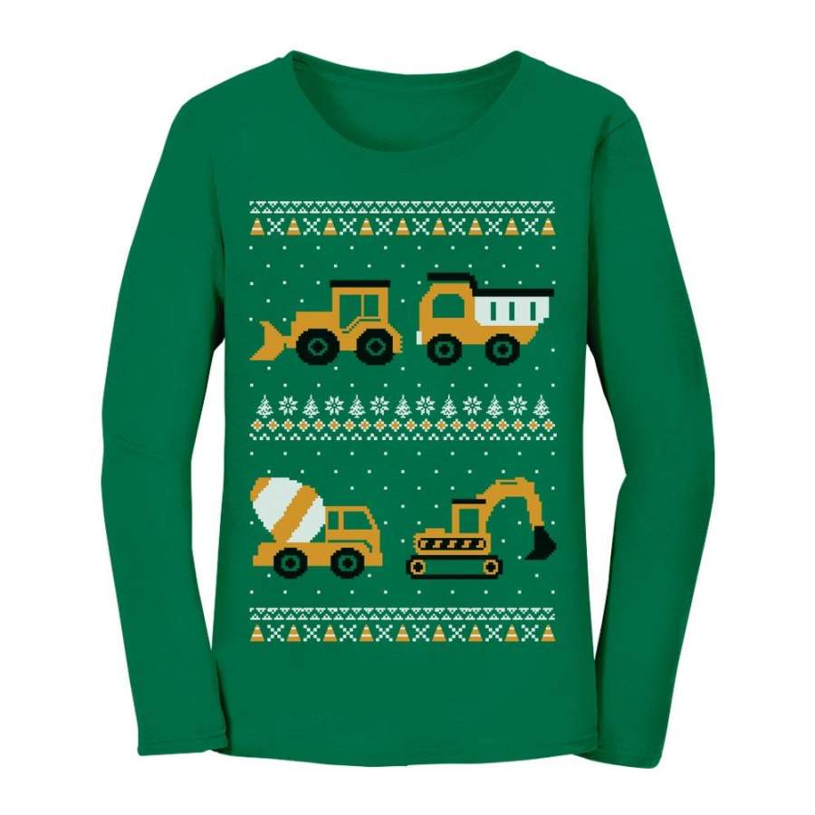 Tractors & Bulldozers Ugly Christmas Sweater Women Long Sleeve T-Shirt