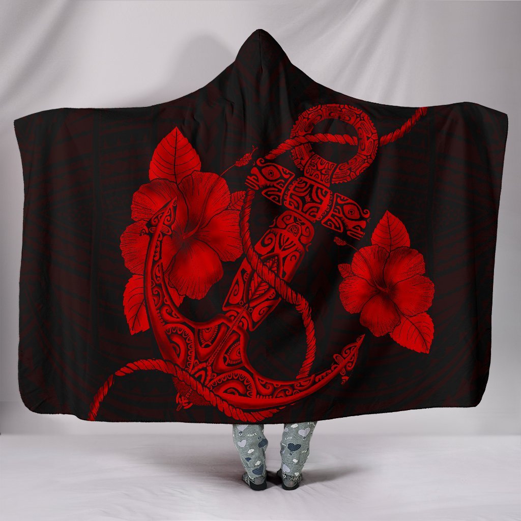 Anchor Red Poly Tribal Hooded Blanket