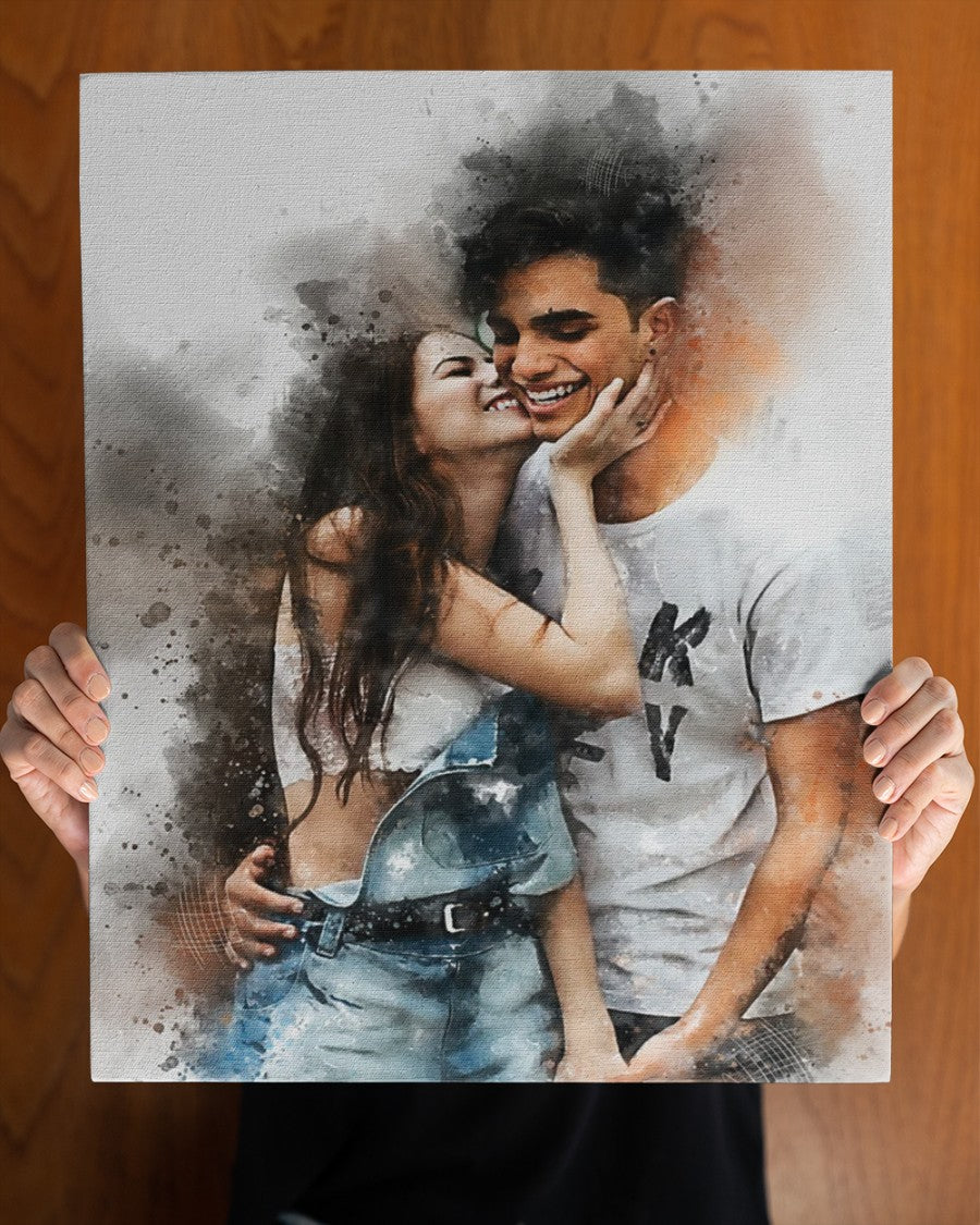 Valentine Gift For Him, Valentine Gift For Her, Valentine Day Gift, Valentine Gift For Couple, Valentine Watercolor Personalized Premium Canvas