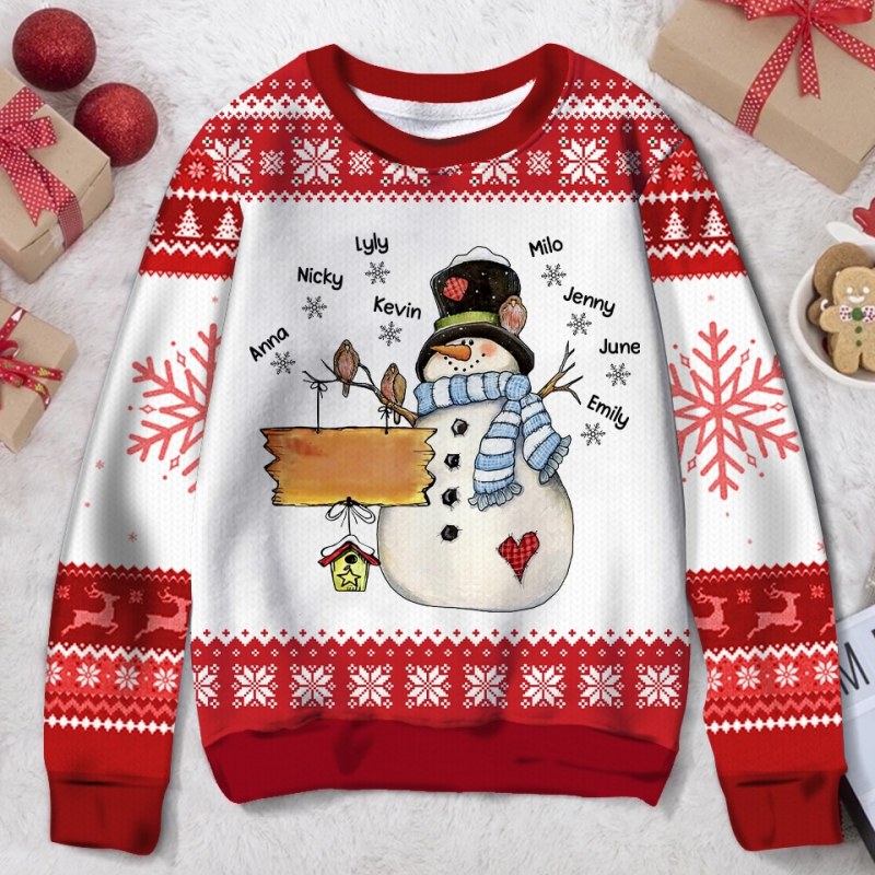 Nana Grandma Snowman Kid Snowflake Personalized Ugly Christmas Sweater, Gift For Grandma, Family