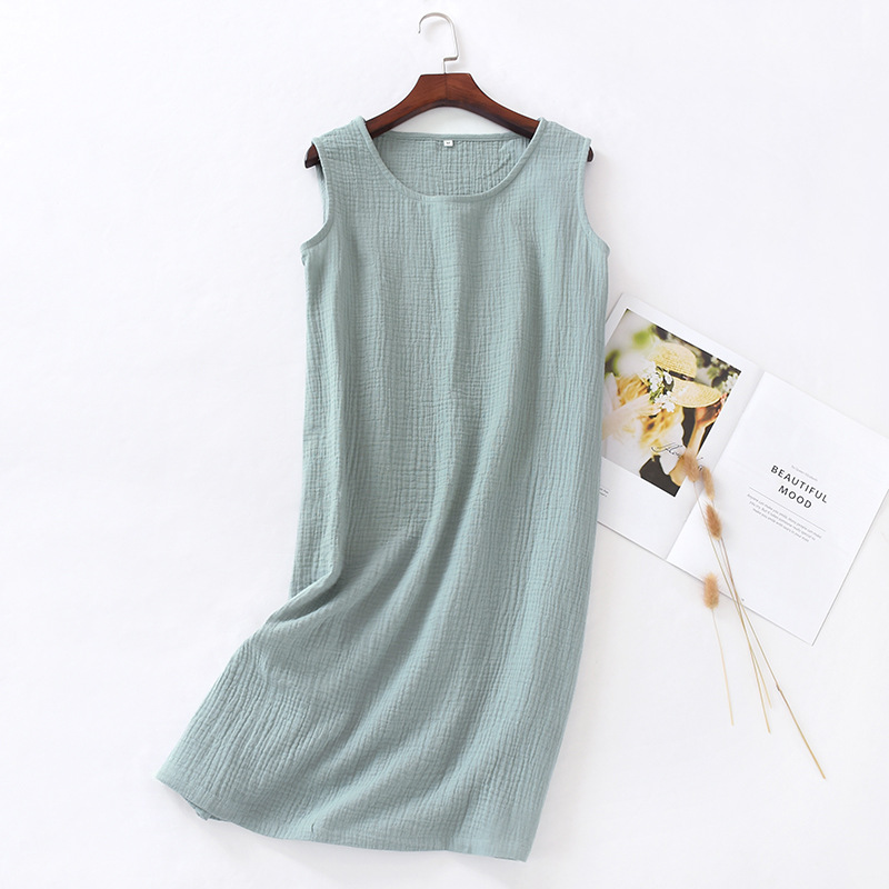 Summer Sleepwear Gauze cotton Crepe Short-sleeved Sleepshirts Plus Size Loose Nightgowns Women Night Gown Sexy Sleeping Dress alx