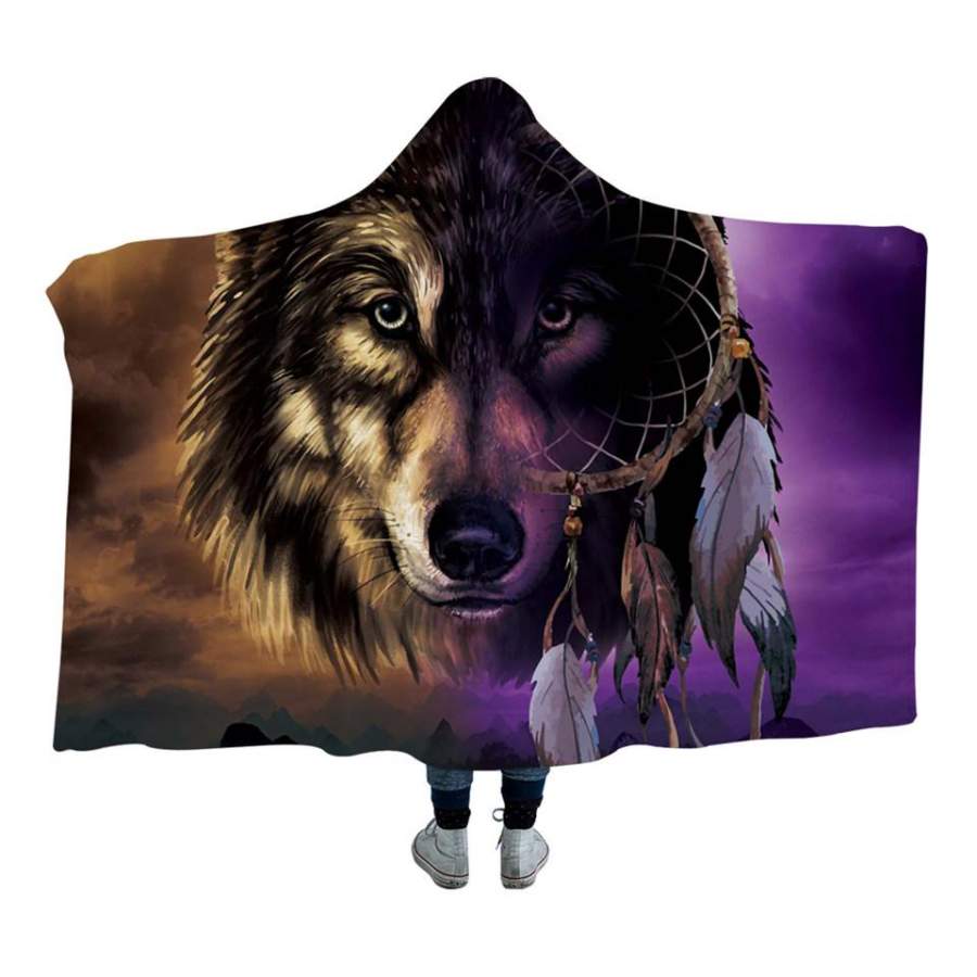 Wolf Dreamcatcher Face Hooded Blanket