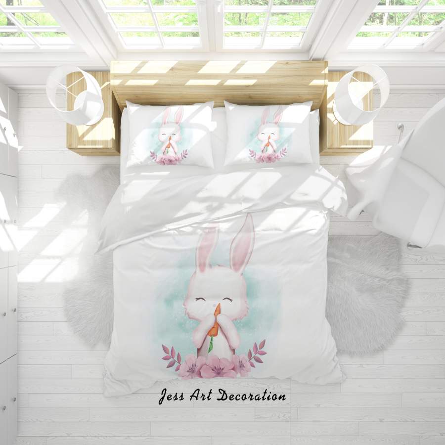 3D White Cartoon Rabbit Quilt Cover Set Bedding Set Duvet Cover Pillowcases SF29