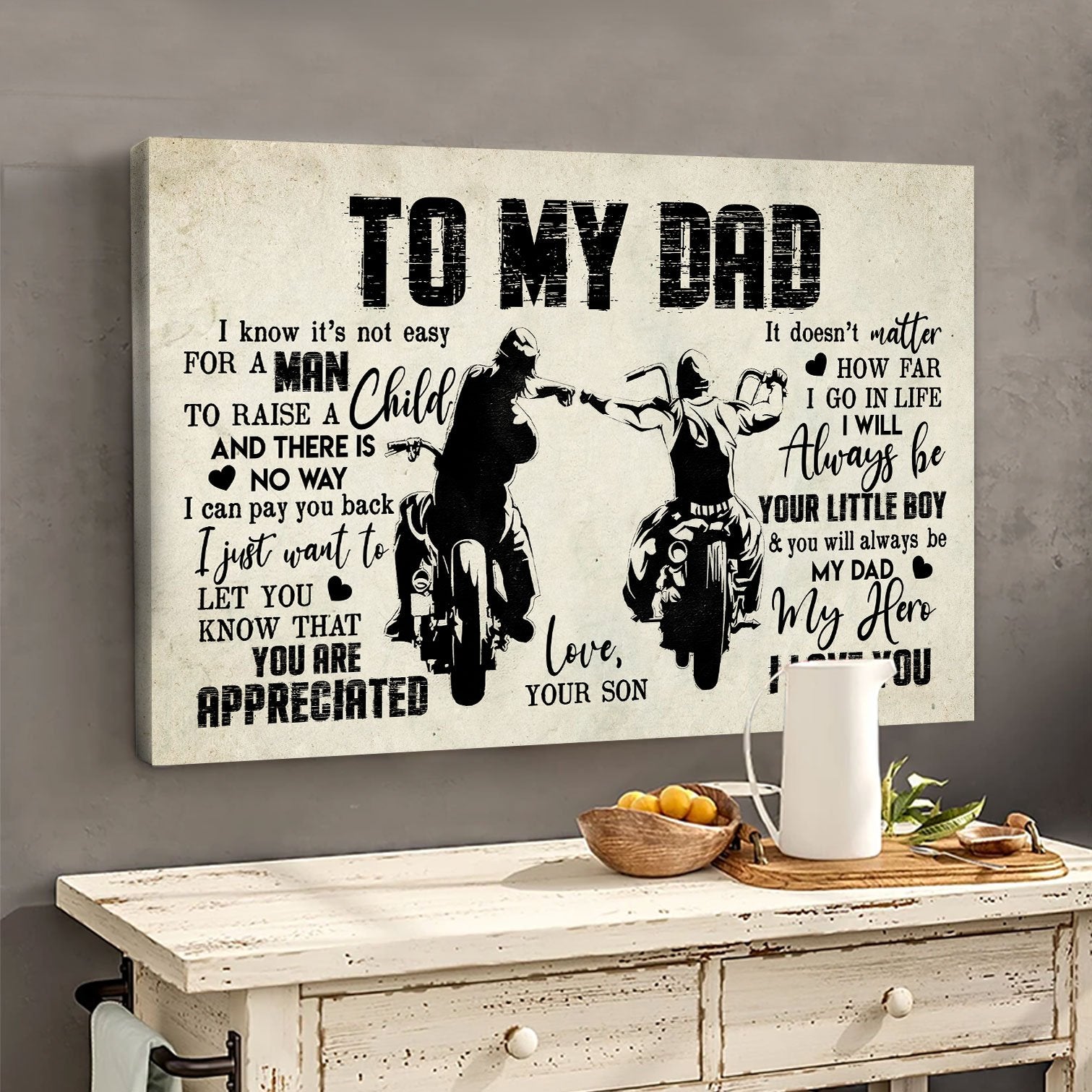 To My Dad Motorcycling Premium Canvas Wall Art