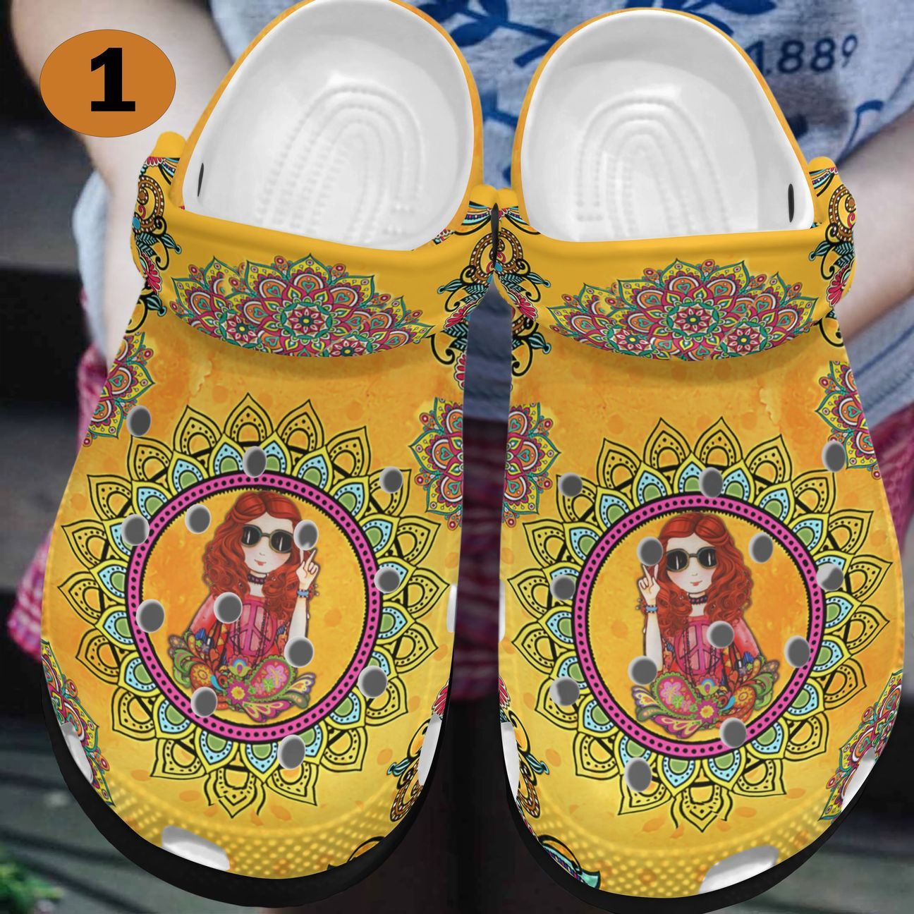 Hippie Personalized Clog, Custom Name, Text, Color, Number Fashion Style For Women, Men, Kid, Print 3D Lovely Hippie Girl