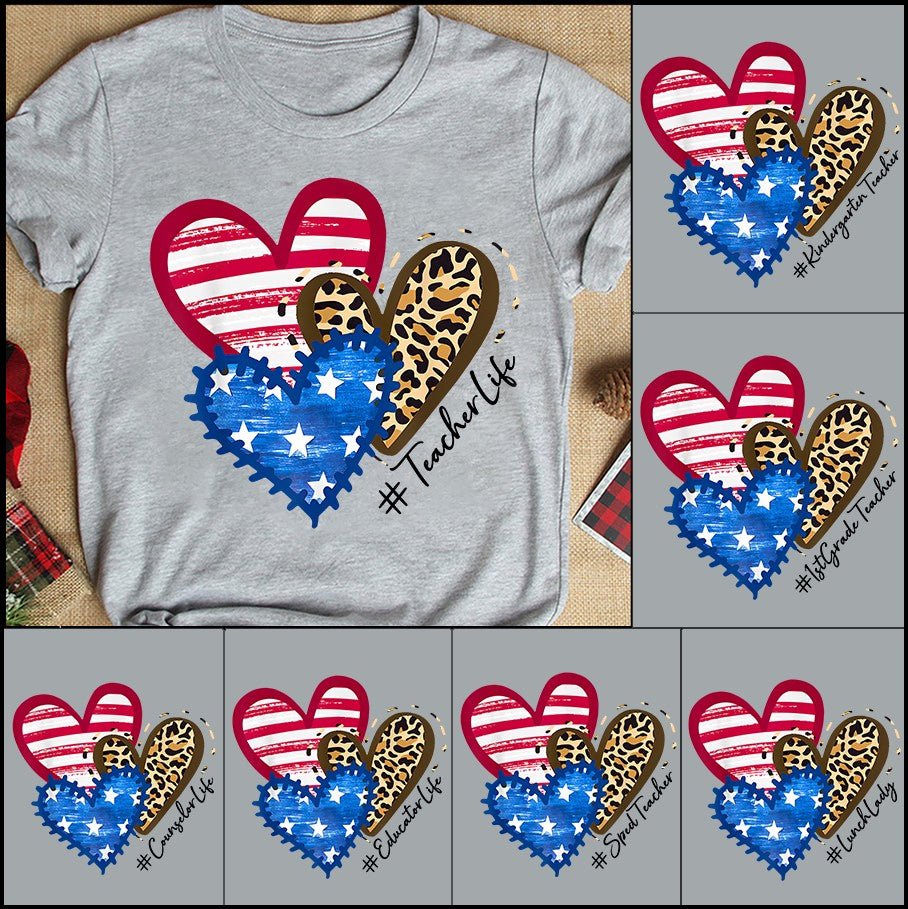 Personalized T-Shirt For Teacher Hashtag Teacher Life Leopard Stripes Stars Heart Custom Hashtag Back To School Outfit