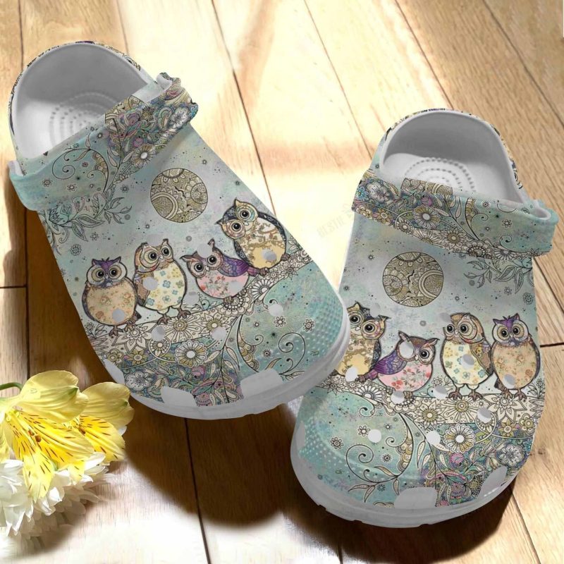 4 Owls And Flower Pattern Clogs Shoes Gifts For Birthday Thanksgiving Christmas