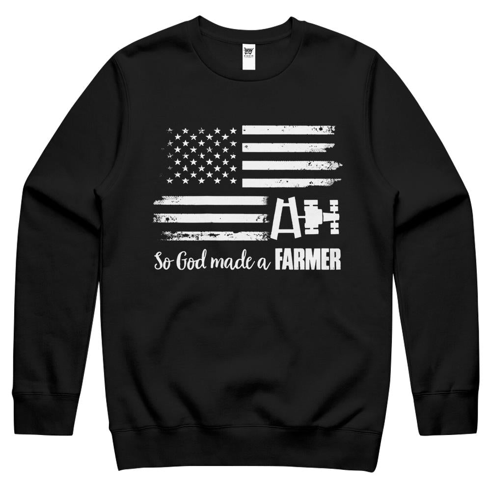 American Flag Tractor So God Made A Farmer Crewneck Sweatshirt