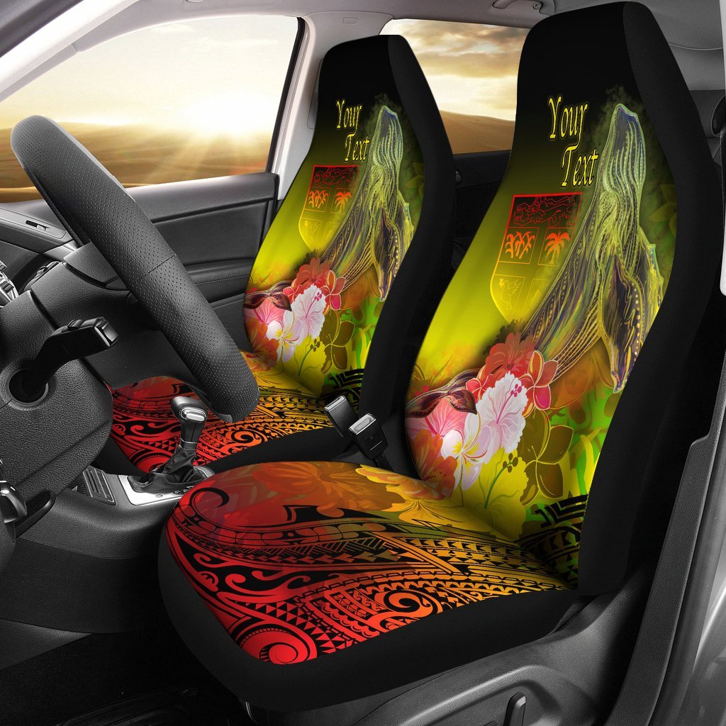 Fiji Custom Personalised Car Seat Covers – Humpback Whale With Tropical Flowers (Yellow)